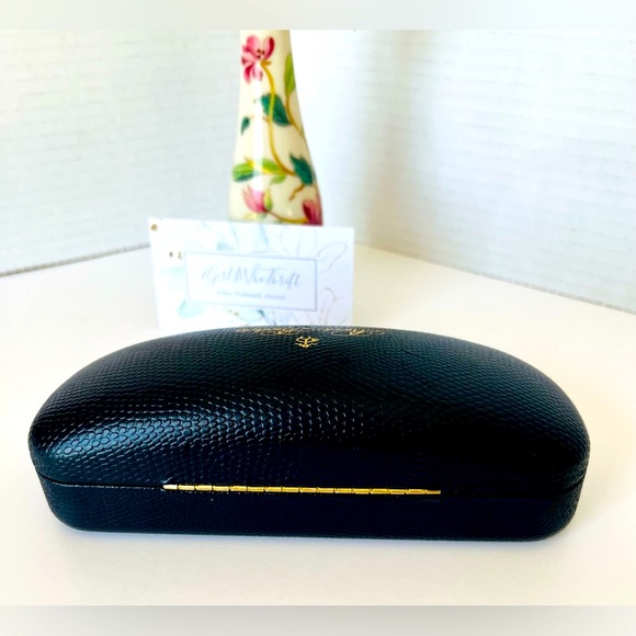 BROOKS BROTHERS Eyeglass Case Hard Shell Pebble Navy Blue Gold Lettering - Picture 7 of 9